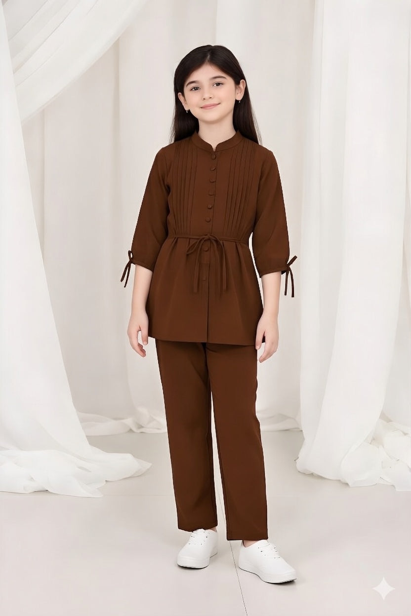 2-Piece Co-ord Set for Kids - Belted Design Long Shirt + Trouser (CU-KBD005)