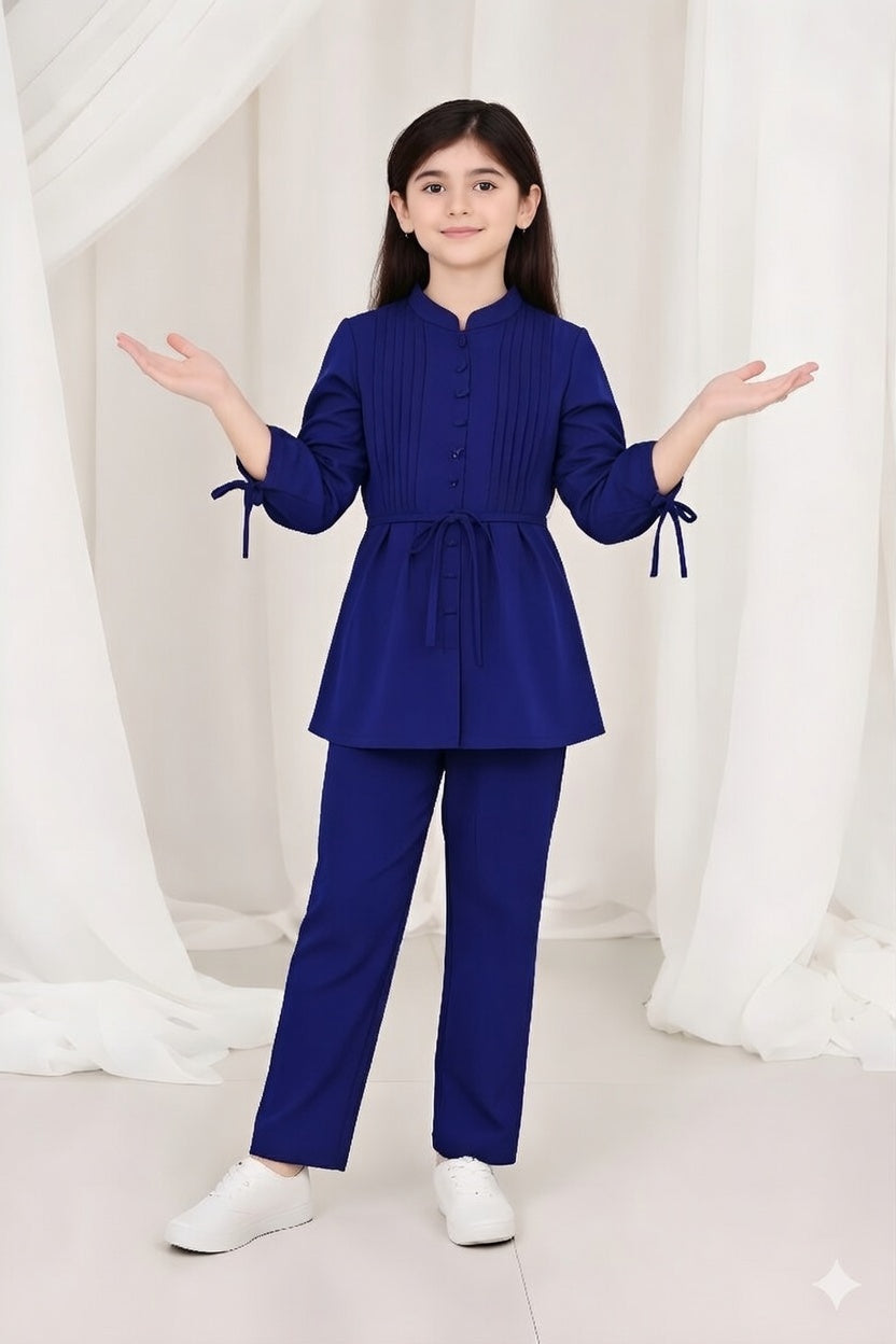 2-Piece Co-ord Set for Kids - Belted Design Long Shirt + Trouser (CU-KBD004)