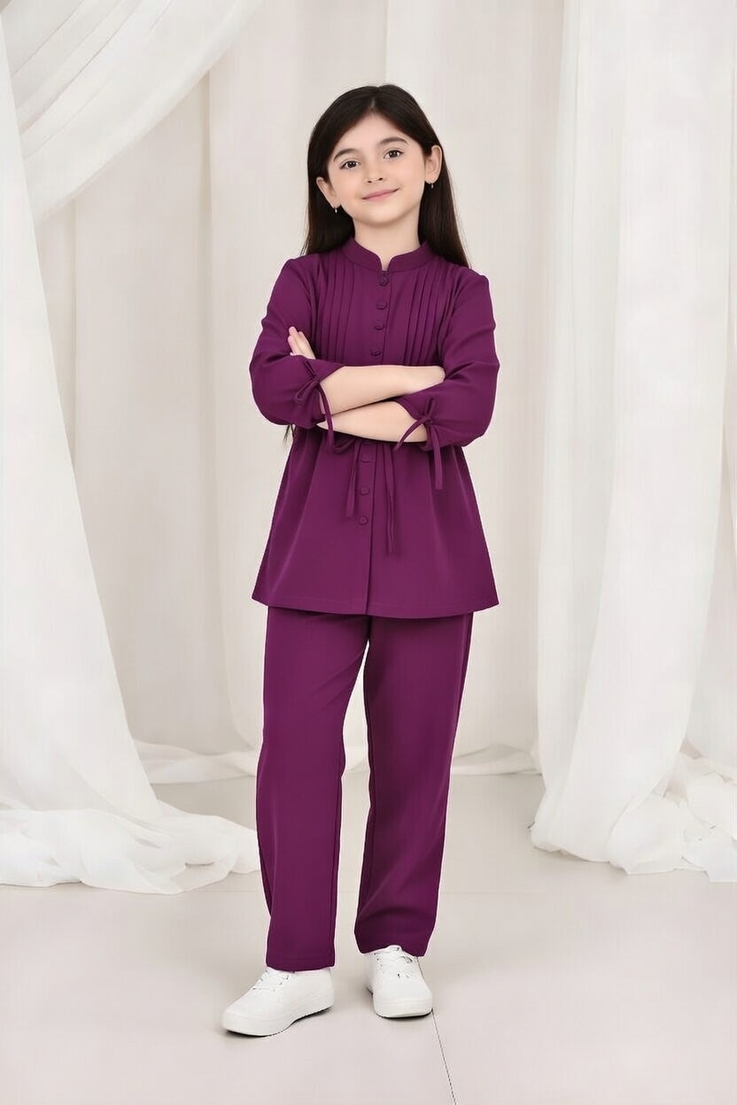 2-Piece Co-ord Set for Kids - Belted Design Long Shirt + Trouser (CU-KBD006)