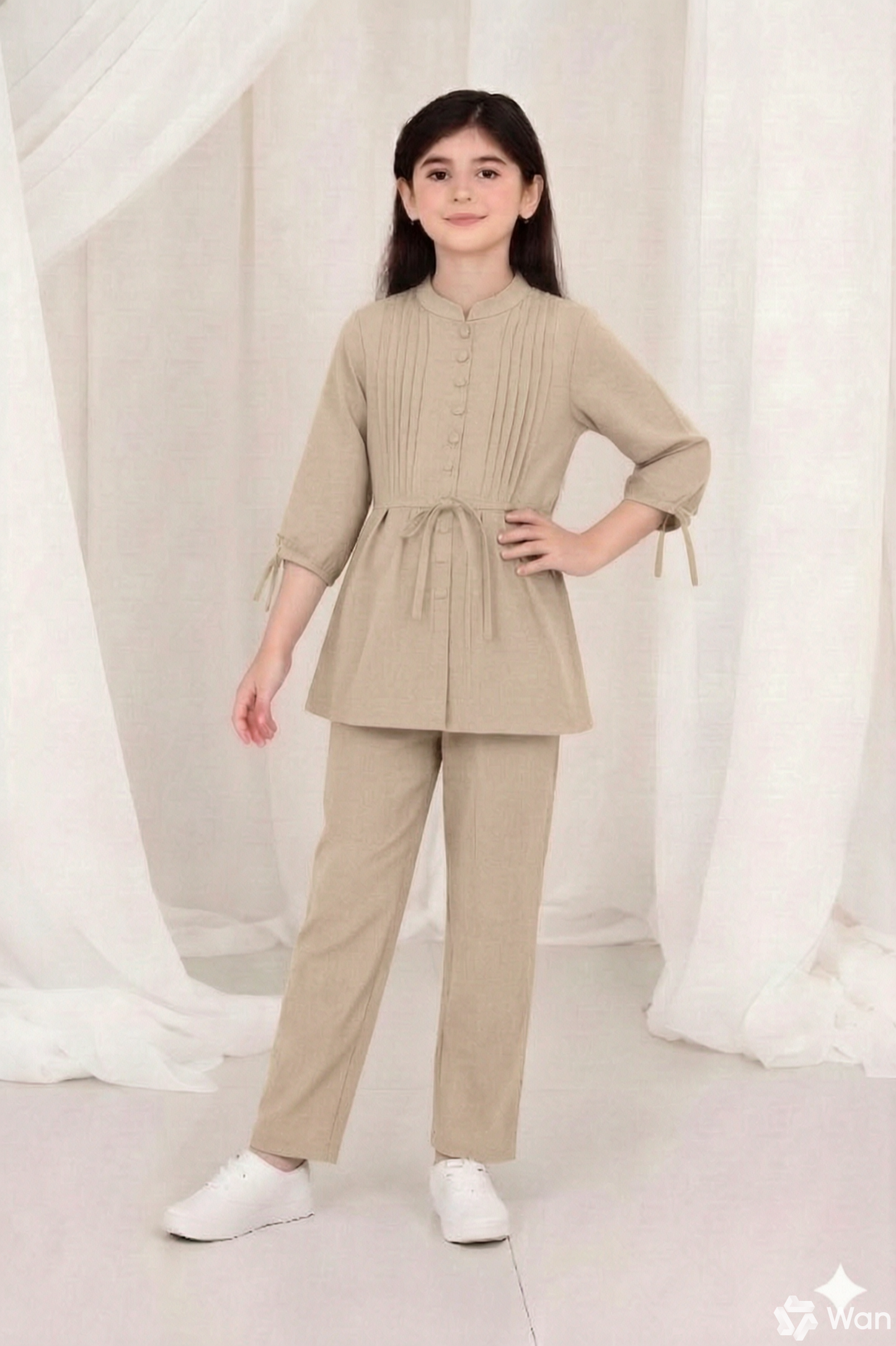 2-Piece Co-ord Set for Kids - Belted Design Long Shirt + Trouser (CU-KBD010)