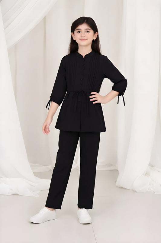 2-Piece Co-ord Set for Kids - Belted Design Long Shirt + Trouser (CU-KBD001)