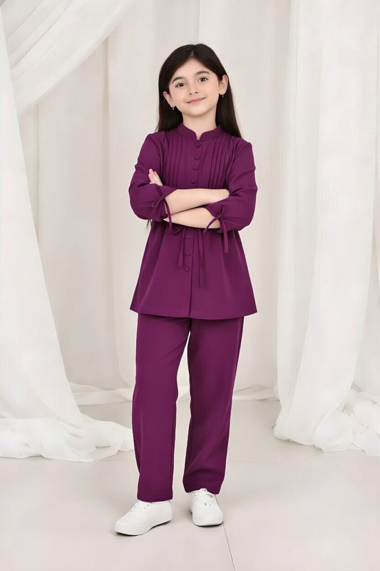 2-Piece Co-ord Set for Kids - Belted Design Long Shirt + Trouser (CU-KBD006)